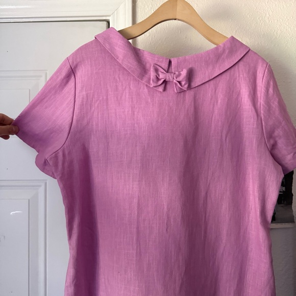 Le Muse lavender lilac linen cotton boat neck bow short sleeve mini dress - Picture 5 of 8